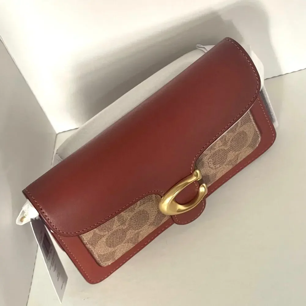 Coach Tabby Chain Clutch Rust Signature Canvas Leather Crossbody CE774